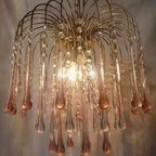 Xxl Murano Roze Teardrop Kroonluchter Hanglamp Vintage Goud Frame thumbnail 5