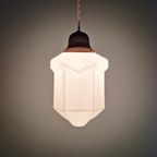 Skyscraper Art Deco Hanglamp In Witte Opaline, 1920-30 thumbnail 3