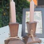 Set Vintage Kandelaren, Houtsnijwerk, Art Deco Style, Hout thumbnail 3