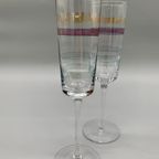Vintage Kristallen Flutes Champagne Glazen Gekleurde Streep 2 Stuks thumbnail 2