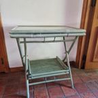 Green Vintage Rattan Folding Tray Table, Bamboe Klaptafel thumbnail 3