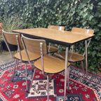 Mooie Bruine Retro Vintage Formica Set Tafel Met 4 Stoelen thumbnail 4