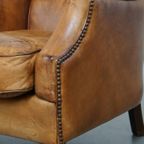 Comfortabele En Stijlvolle Vintage Fauteuil/ Armchair Gemaakt Van Schapenleer thumbnail 18