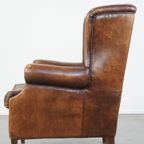 Grote, Karaktervolle En Comfortabele Vintage Engelse Stijl Schapenleren Oorfauteuil thumbnail 11