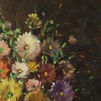 Kleurrijk Bloemen Stilleven Amateur Schilderij Gesigneerd 40cm thumbnail 10