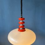 Rode Space Age Hanglamp - Witte Acryl Glazen Kap - Hanglamp Uit Het Midden Van De Eeuw thumbnail 5