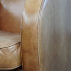 Prachtige Strak Gevormde Rundleren Design Fauteuil/ Armchair In Een Lichte Cognac Kleur thumbnail 9