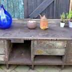 Prachtige Grote Vintage Industriele Toonbank Werkbank 273 Cm thumbnail 6