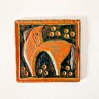 Vintage Keramieke Wandtegel Oranje Schilderij Jaren 70 Paard thumbnail 4