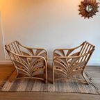 Rotan Bamboe Palm Leaf Bank 2 Fauteuils Vintage thumbnail 9