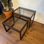 Vintage Nest Tafeltjes Scandinavisch Gerookt Glas Hout thumbnail 5