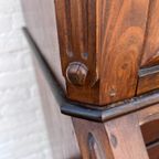 2delig Donker Grenen Secretaire/ Ladenkast/ Vitrinekast/boekenkast 225 Cm Hoog thumbnail 4