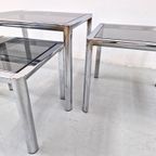 Vintage Chroom En Rookglas Nesting Tafel Set thumbnail 9