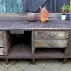 Prachtige Grote Vintage Industriele Toonbank Werkbank 273 Cm thumbnail 11