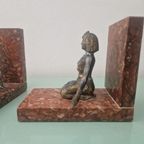 Art Deco Egyptian Revival Brons En Marmeren Boekensteunen thumbnail 4