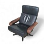 Beautiful Vintage Design Leolux Swivel Armchair, Made In Brown / Darkbrown / Black Leather And Wo thumbnail 3