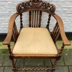 Antiek Eiken Stoel Met Armleuningen, Totale Hoogte 80 Cm thumbnail 9