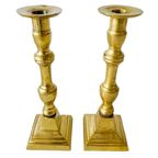 Set Zware Vlaamse Messing Gouden Kandelaars Vierkant 1900’s thumbnail 3