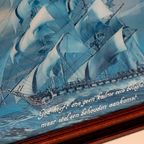 Vintage 3D Clipper Schip Hologram In Houtenlijst thumbnail 4