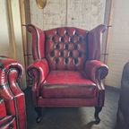 Chesterfield King Fauteuil – Oorfauteuil Antiek Rood thumbnail 4