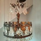 Antiek Plafond Lamp Brons Met Facet Geslepen Glas Kristal thumbnail 4