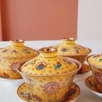Vintage Chinees Porselein Theekopjes Geel thumbnail 5