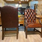 4 X Engelse Chesterfield Fauteuils / Stoelen Als Nieuw Dark Rust Gainsborough thumbnail 8