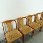 6X Teakhouten Eetkamerstoelen Met Stoffen Bekleding thumbnail 7