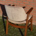 Retro Eiken Pynock Armstoel Beige Bruine Velours Bekleding thumbnail 6