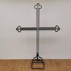 Zeer Groot Antiek Smeedijzeren Kruis Crucifix Metalen Kruis thumbnail 7
