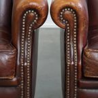 Karaktervolle Set Van 2 Vintage Schapenleren Armchairs Met Warme Kleuren En Een Mooi Patina thumbnail 11