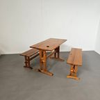 Scandinavian Modern Solid Pinewood Benches And Dining Table, 1970's thumbnail 4