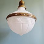 Grote Art Deco-Hanglamp In Witte Opaline En Messing, 1920 thumbnail 3