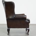 Mooie Donkerbruine Vintage Rundleren Chesterfield Oorfauteuil Met Een Mooi Patina thumbnail 4