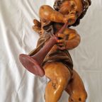 Beautiful Vintage Mid Century Angel Wall Sculpture Polychrome French thumbnail 6