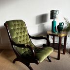 Groene Chesterfield Victoriaans Lounge Fauteuil Vintage thumbnail 11