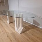 Travertine Eettafel- Vintage - Glas - Design - 70'S thumbnail 3