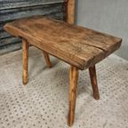 Antieke Primitieve Tafel Hakblok Sidetable Keukentafel Eiken thumbnail 14