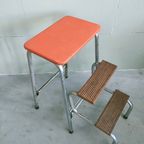 Brabantia Keukenkruk/Trapje Met Oranje Skai Leer, Nederland 1960 thumbnail 4