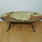 Vintage Hollywood Regency Ovale Salontafel, Koffietafel Met Marmer Onyx Blad thumbnail 4