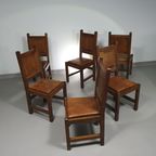 6 X Brutalist Solid Oak Chairs Mid Century thumbnail 27