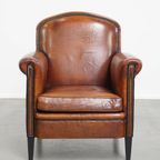 Stijlvolle Schapenleren Design Fauteuil/ Armchair In Een Warme Cognac Kleur thumbnail 2