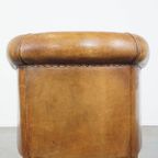 Karaktervolle, Vintage Cognac-Kleurige Clubfauteuil Gemaakt Van Schapenleer thumbnail 5