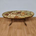 Vintage Ovale Messing Salontafel Koffietafel Met Marmer Blad thumbnail 3