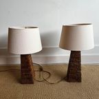 Set Van 2 Rotan Rieten Tafellampen Vintage thumbnail 4