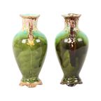 Franse Art Nouveau Barbotine Majolica Vaasjes Antiek Aardewerk 19cm thumbnail 7