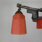 Art Deco Hanglamp Met Glazen Schaal En 3 Kelkjes, Jaren 30 thumbnail 7