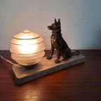 Prachtige Franse Art Deco Lamp Met Herdershond Hond. thumbnail 6