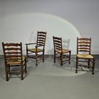Set Of 4 Oak, Rustic, Farmhouse, Ladderback Dining Chairs With Rush Seats 1960s thumbnail 13