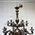 Art Deco Gepatineerd Bronzen Nederlands- Vlaamse Kasteel Kroonluchter, 12 Lichtpunten thumbnail 2